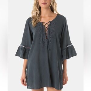 O'Neill Saltwater Solids Swim Coverup Dress Blouse 100% Cottons Womens L